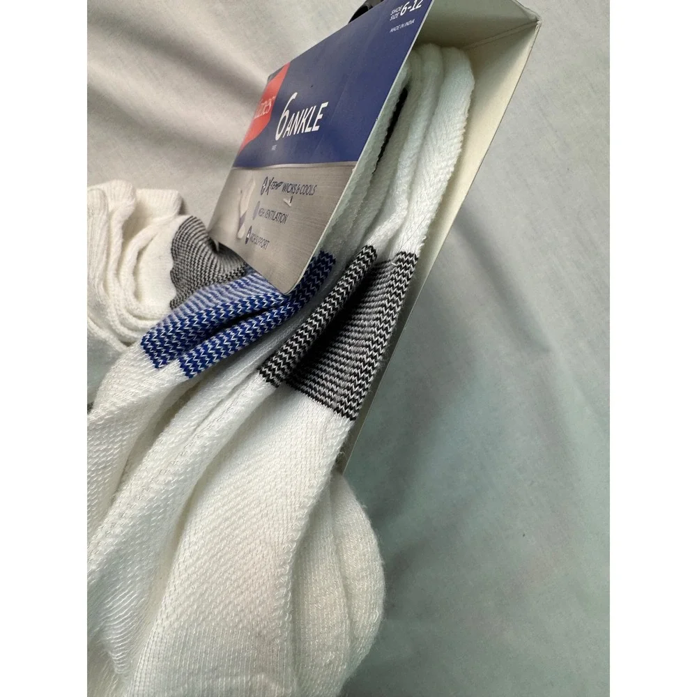 Hanes Mens 6 Pair Ankle Socks X-Temp Mesh Vent Arch Support White 6-12